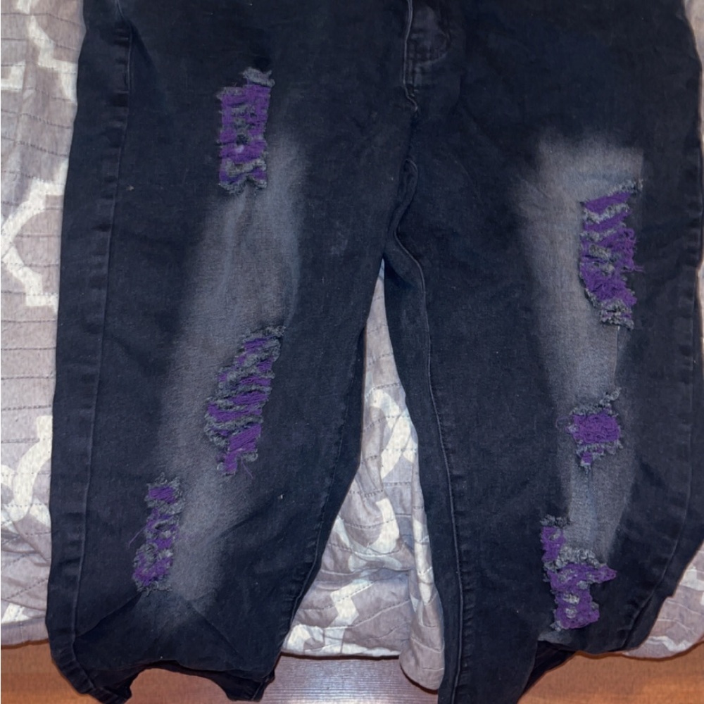 Levi's Black and Purple Distressed Skinny Jeans
